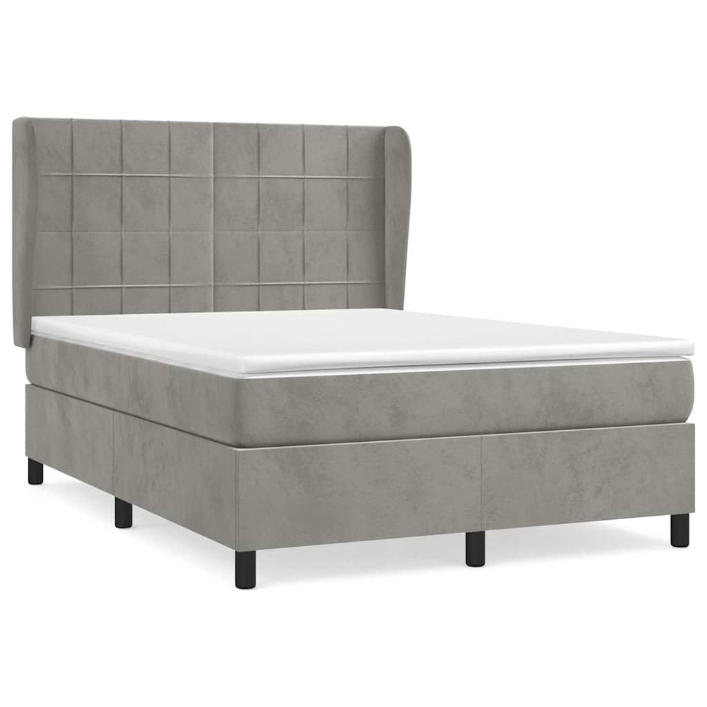 Giroletto a Molle con Materasso Grigio Chiaro 140x200cm Velluto