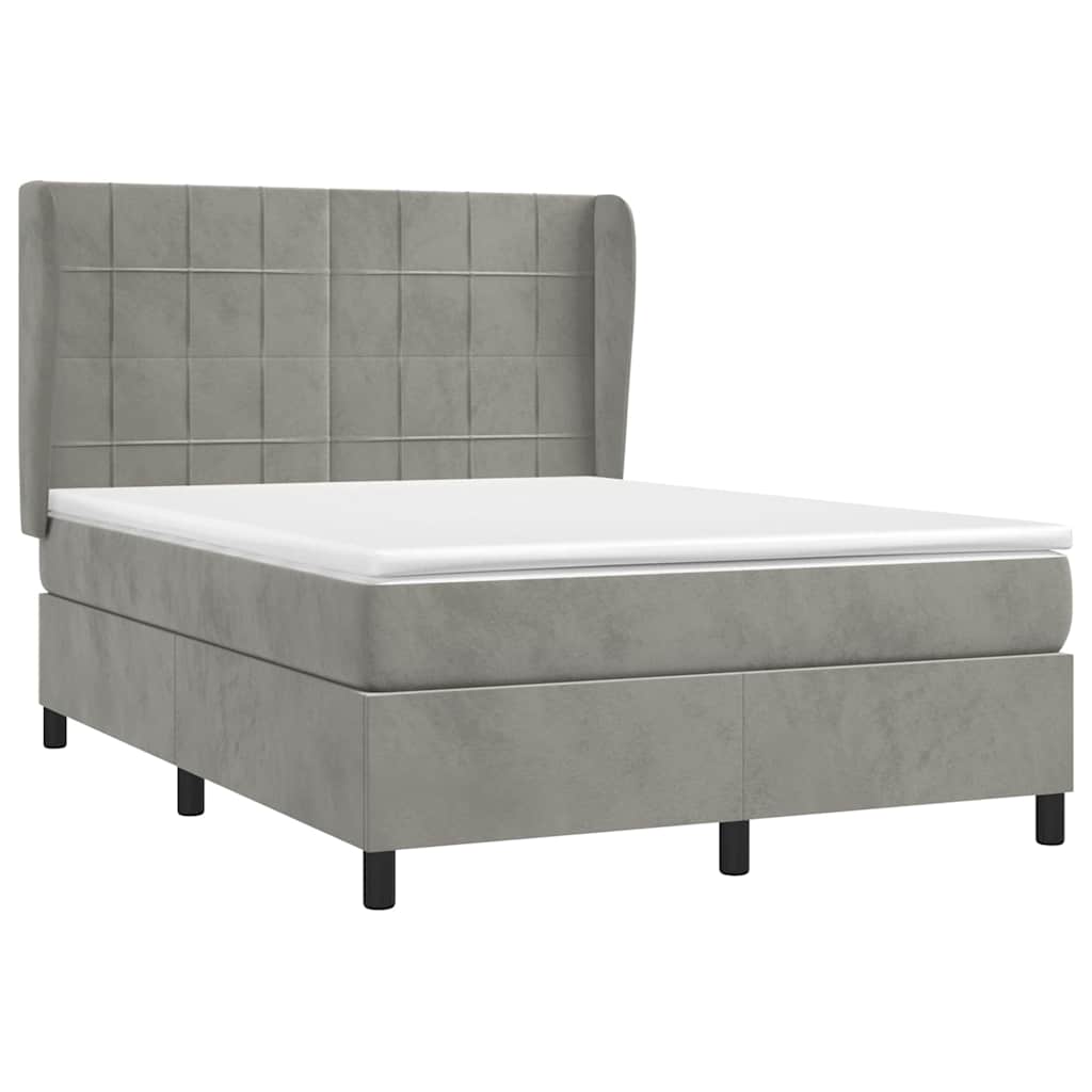 Giroletto a Molle con Materasso Grigio Chiaro 140x200cm Velluto