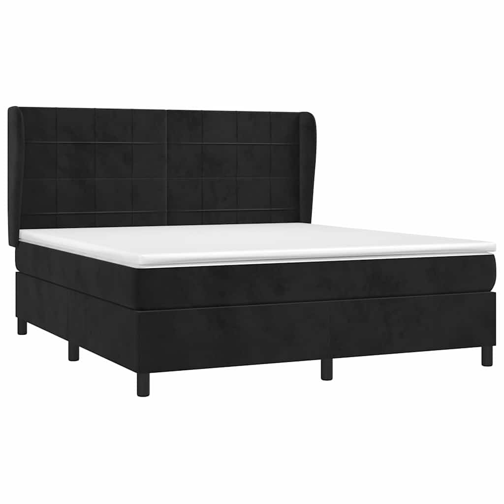 Giroletto a Molle con Materasso Nero 160x200 cm in Velluto