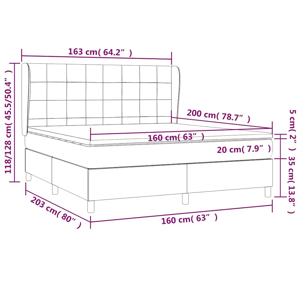 Giroletto a Molle con Materasso Blu Scuro 160x200 cm in Velluto | homemem39