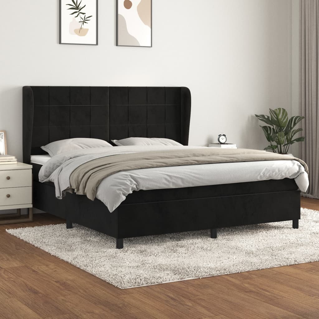 Giroletto a Molle con Materasso Nero 180x200 cm in Velluto | homemem39