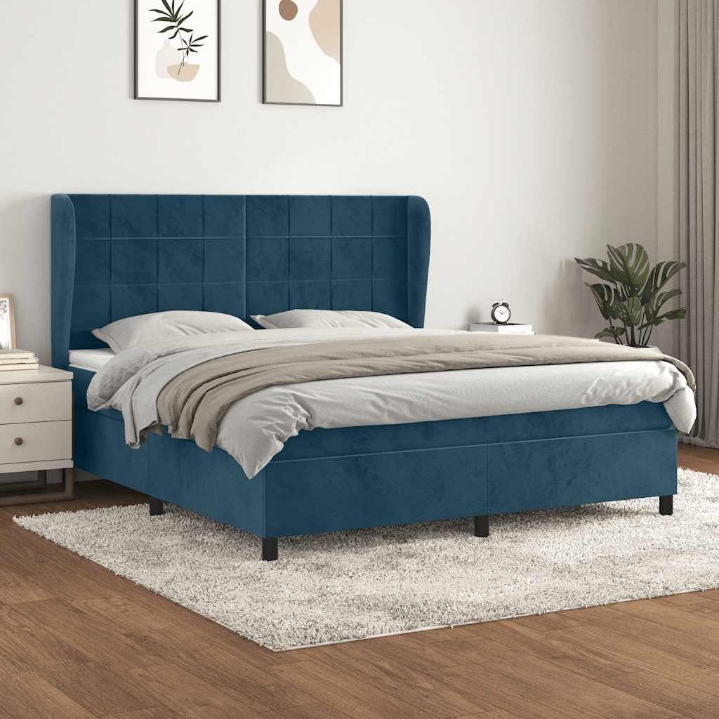 Giroletto a Molle con Materasso Blu Scuro 180x200 cm in Velluto | homemem39