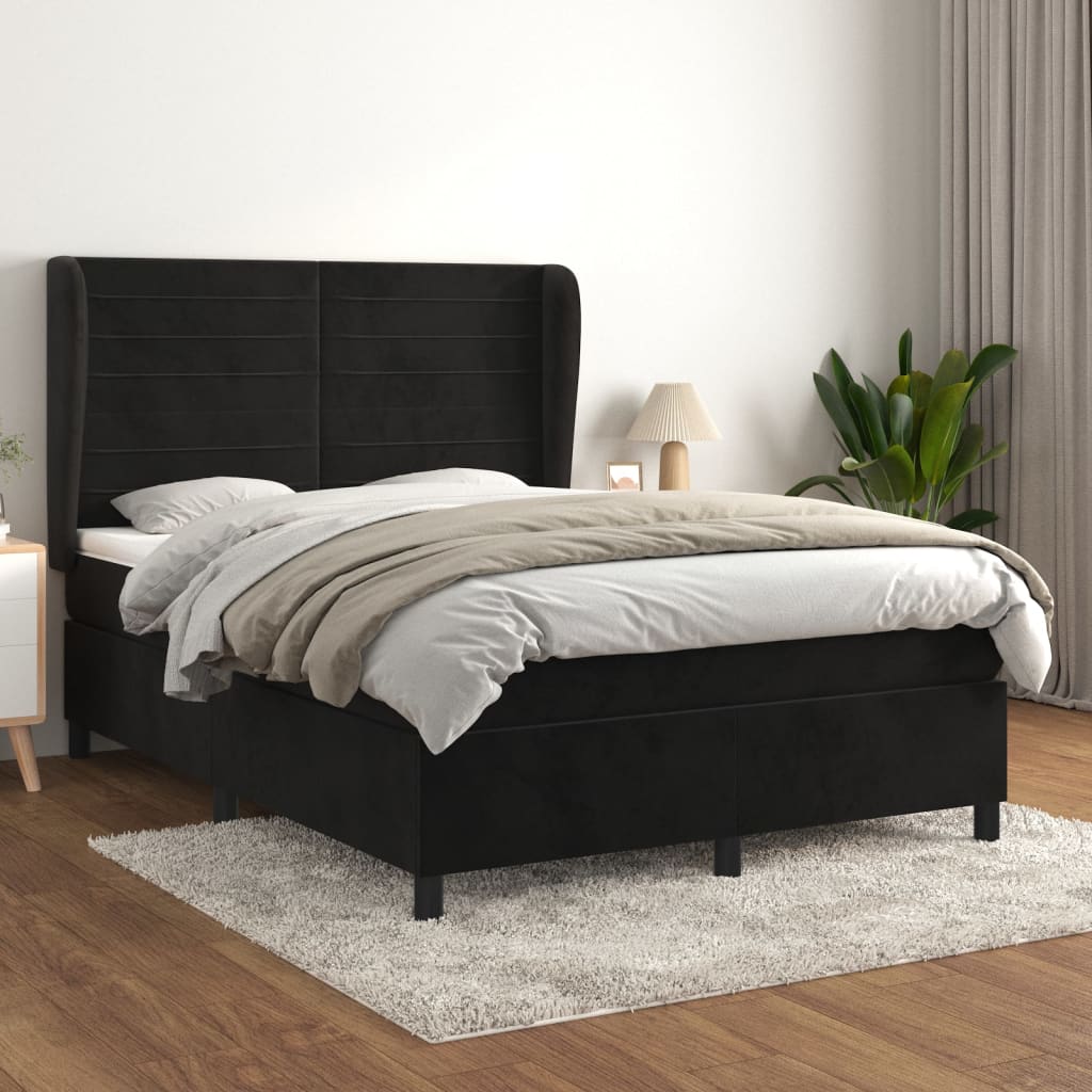 Giroletto a Molle con Materasso Nero 140x190 cm in Velluto | homemem39