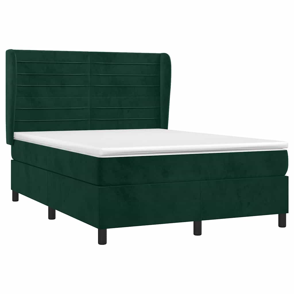 Giroletto a Molle con Materasso Verde Scuro 140x200 cm Velluto