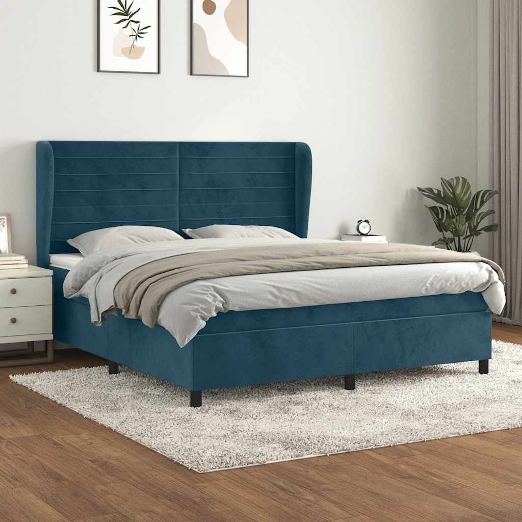 Giroletto a Molle con Materasso Blu Scuro 160x200 cm in Velluto | homemem39