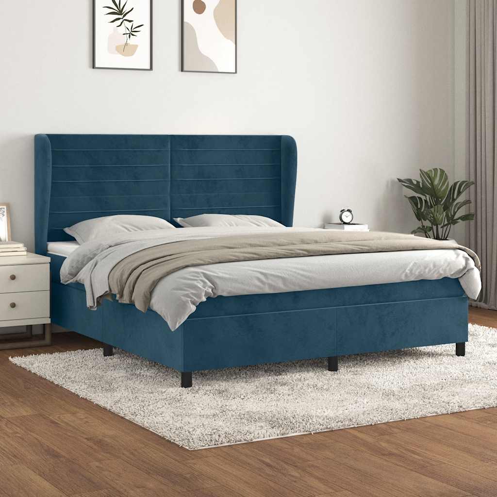 Giroletto a Molle con Materasso Blu Scuro 180x200 cm in Velluto | homemem39
