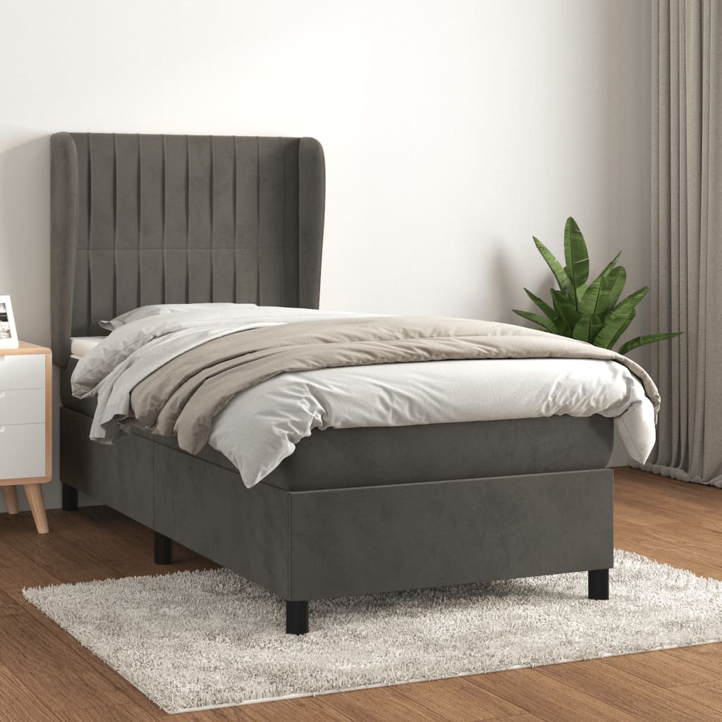 Giroletto a Molle con Materasso Grigio Scuro 80x200 cm Velluto | homemem39