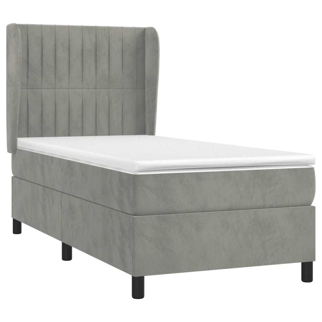 Giroletto a Molle con Materasso Grigio Chiaro 90x200 cm Velluto | homemem39