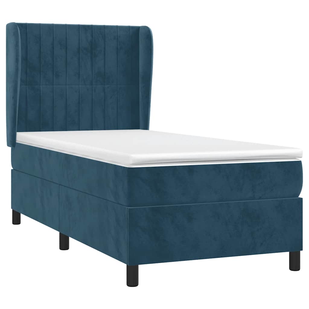 Giroletto a Molle con Materasso Blu Scuro 90x200 cm in Velluto | homemem39