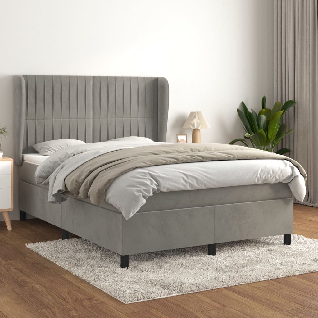 Giroletto a Molle con Materasso Grigio Chiaro 140x190cm Velluto | homemem39
