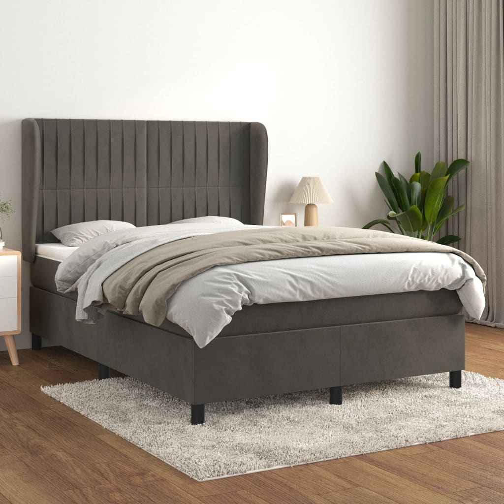 Giroletto a Molle con Materasso Grigio Scuro 140x190 cm Velluto | homemem39
