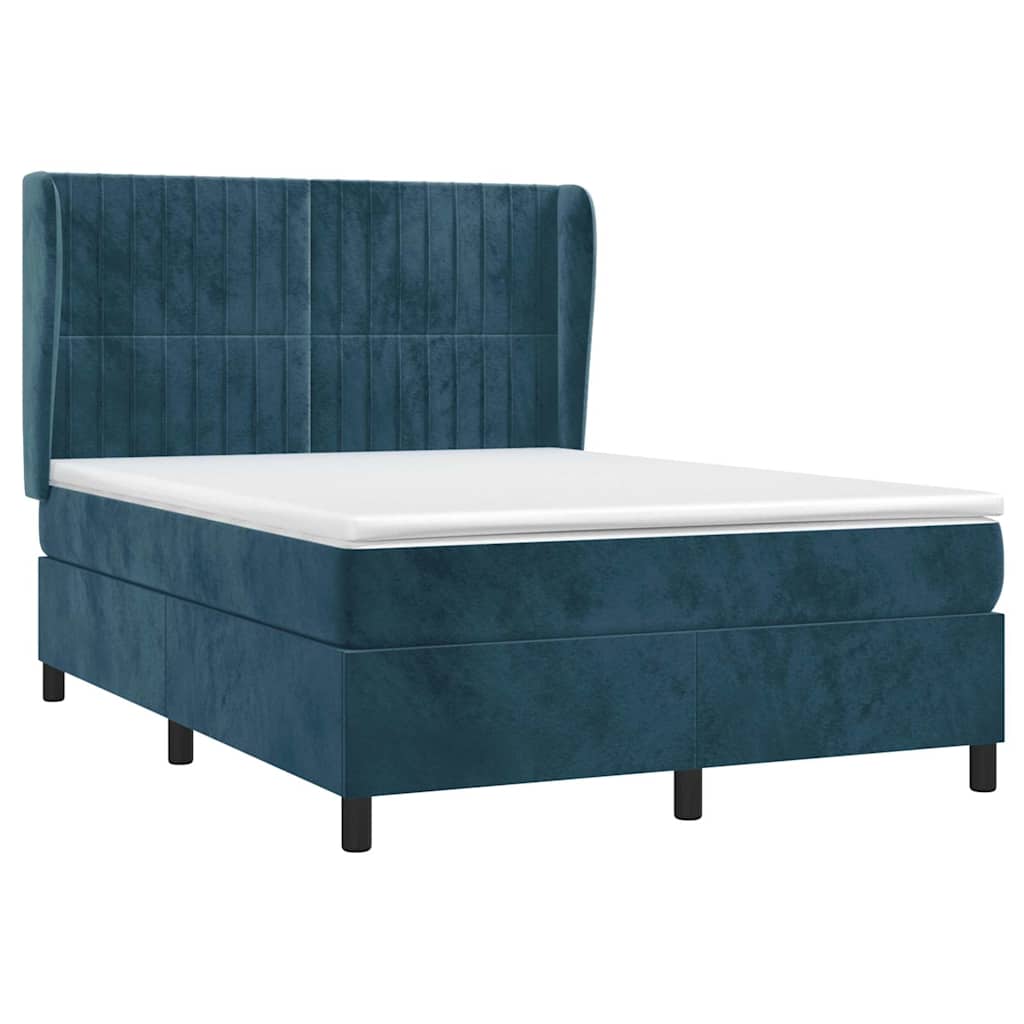 Giroletto a Molle con Materasso Blu Scuro 140x200 cm in Velluto