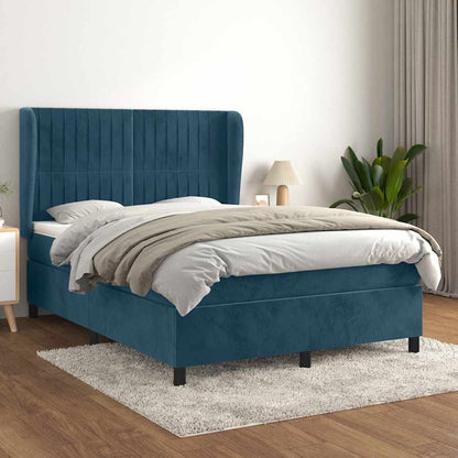 Giroletto a Molle con Materasso Blu Scuro 140x200 cm in Velluto | homemem39