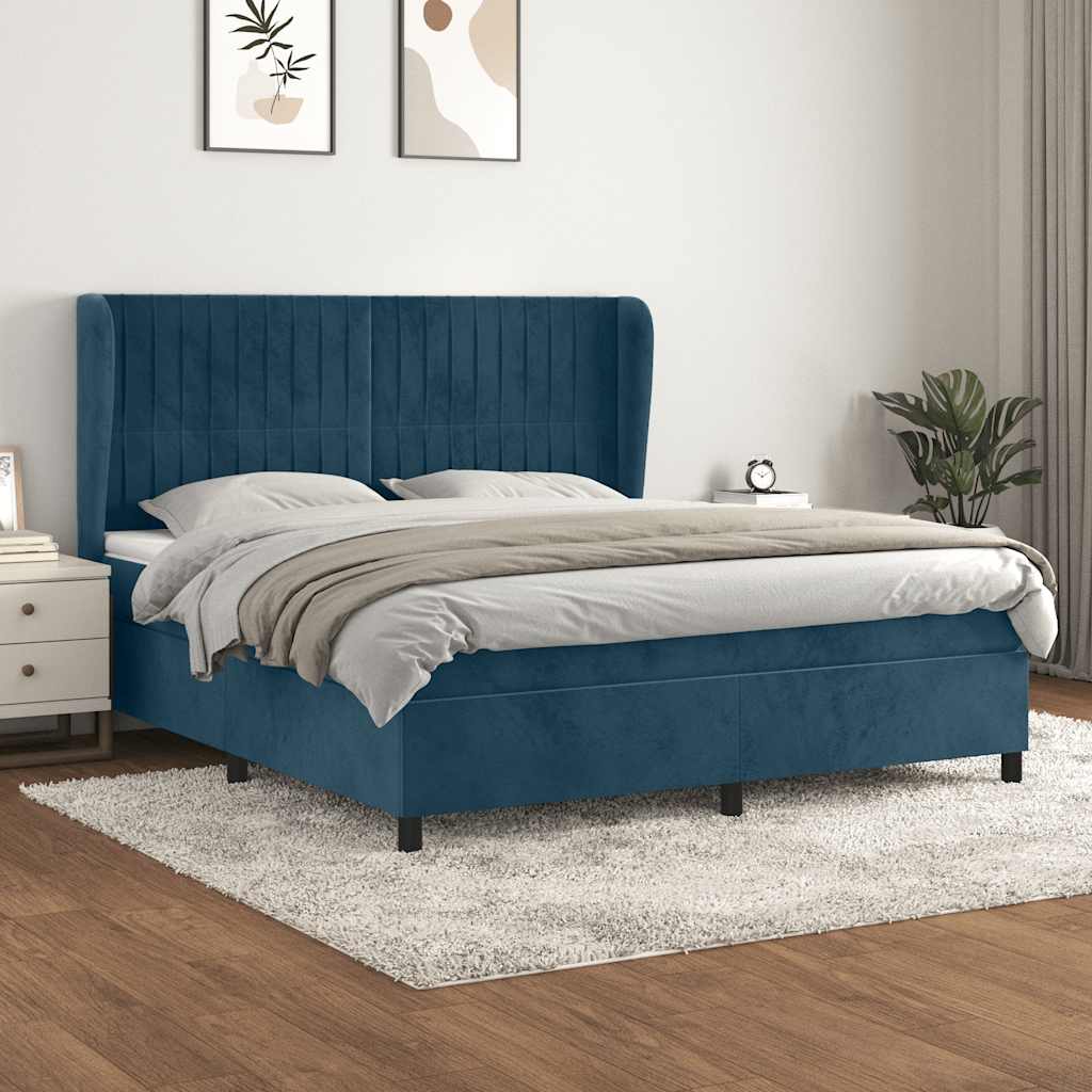 Giroletto a Molle con Materasso Blu Scuro 160x200 cm in Velluto | homemem39