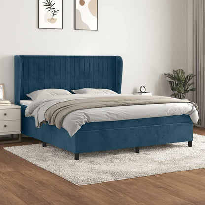 Giroletto a Molle con Materasso Blu Scuro 160x200 cm in Velluto | homemem39