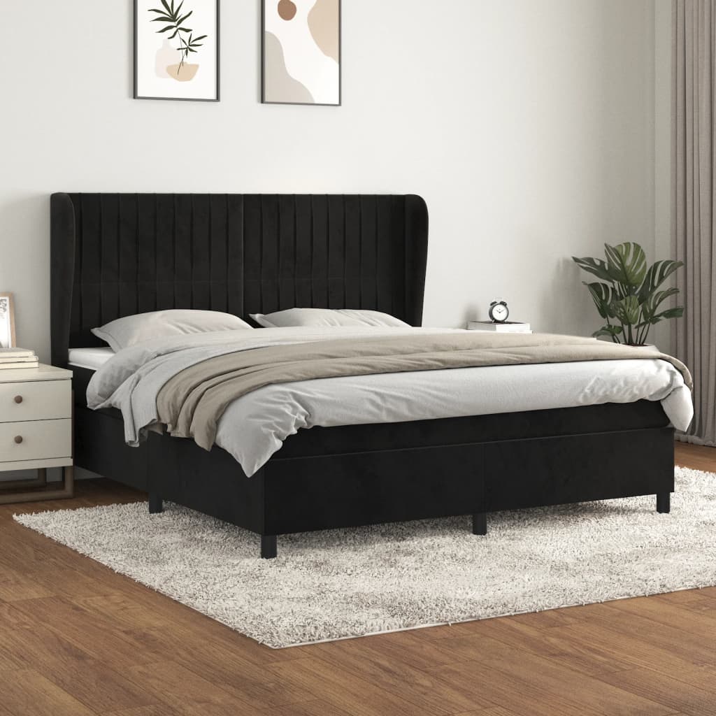 Giroletto a Molle con Materasso Nero 180x200 cm in Velluto | homemem39