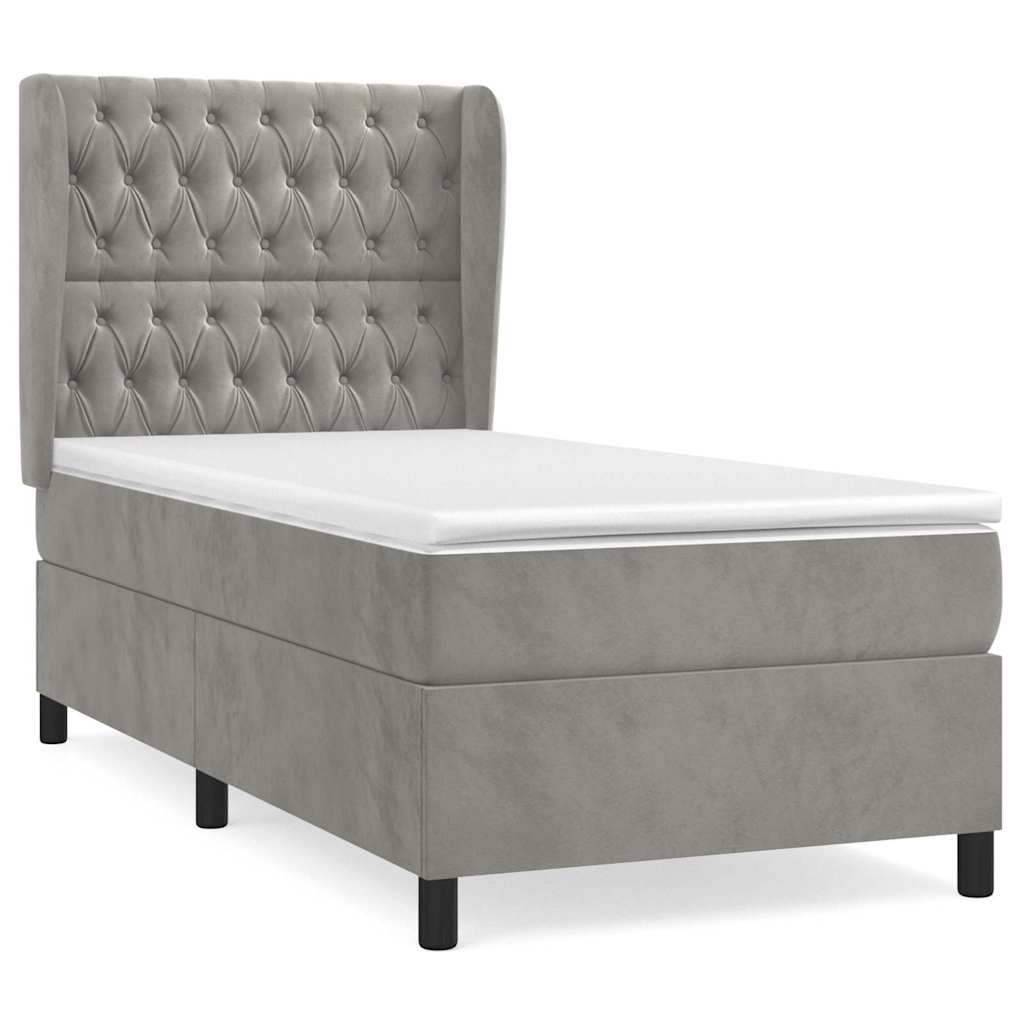 Giroletto a Molle con Materasso Grigio Chiaro 80x200 cm Velluto
