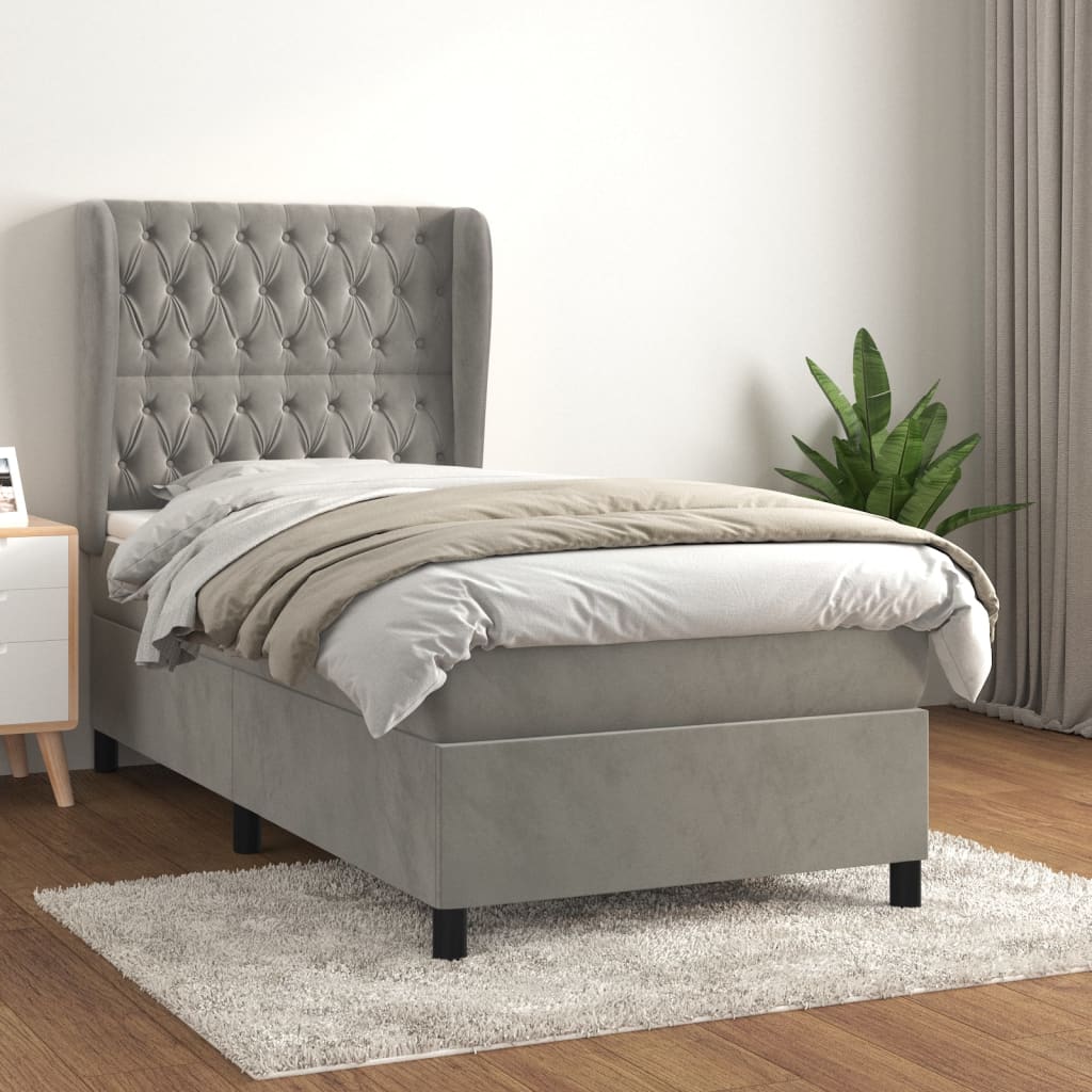 Giroletto a Molle con Materasso Grigio Chiaro 80x200 cm Velluto | homemem39