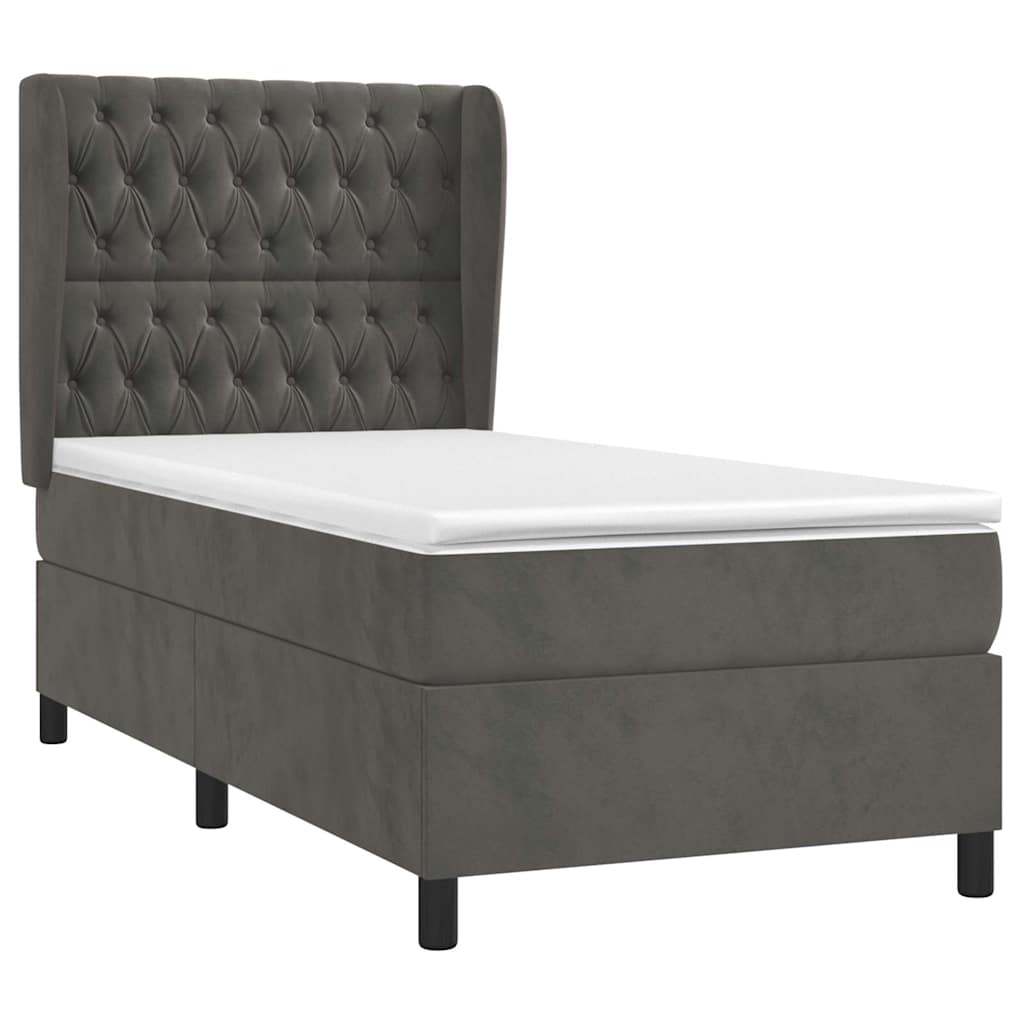 Giroletto a Molle con Materasso Grigio Scuro 90x190 cm Velluto