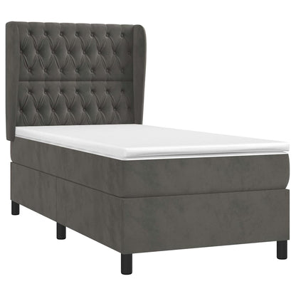 Giroletto a Molle con Materasso Grigio Scuro 90x190 cm Velluto