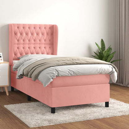 Giroletto a Molle con Materasso Rosa 90x190 cm in Velluto | homemem39