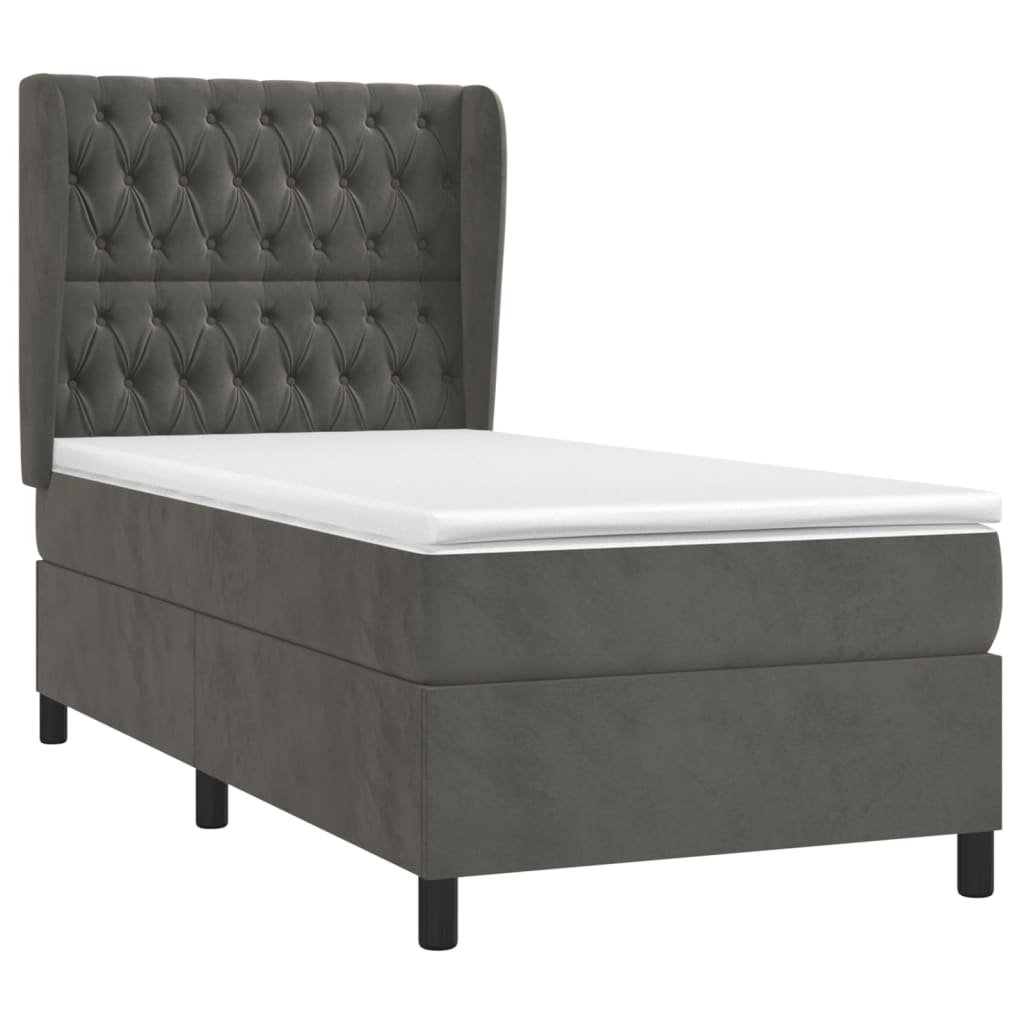 Giroletto a Molle con Materasso Grigio Scuro 90x200 cm Velluto | homemem39