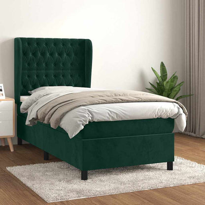 Giroletto a Molle con Materasso Verde Scuro 90x200 cm Velluto