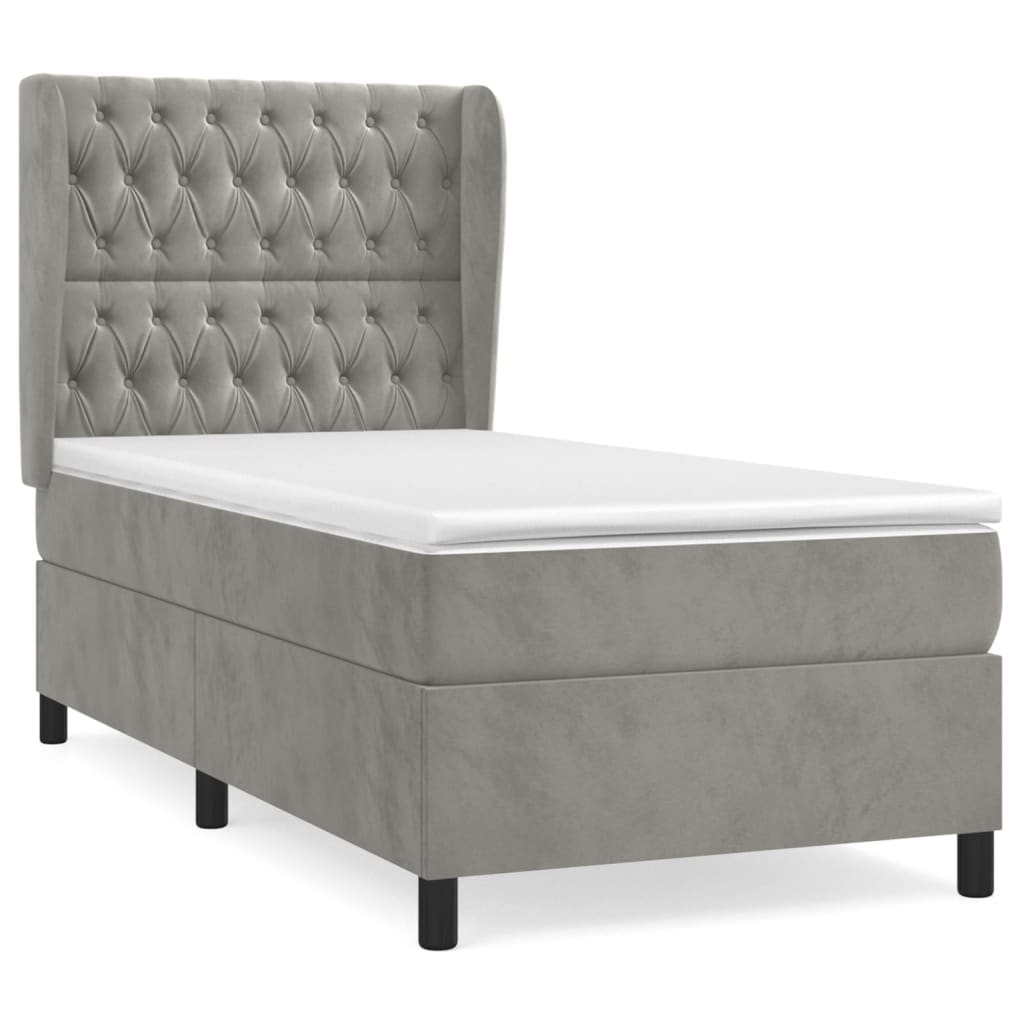 Giroletto a Molle con Materasso Grigio Chiaro 100x200cm Velluto | homemem39