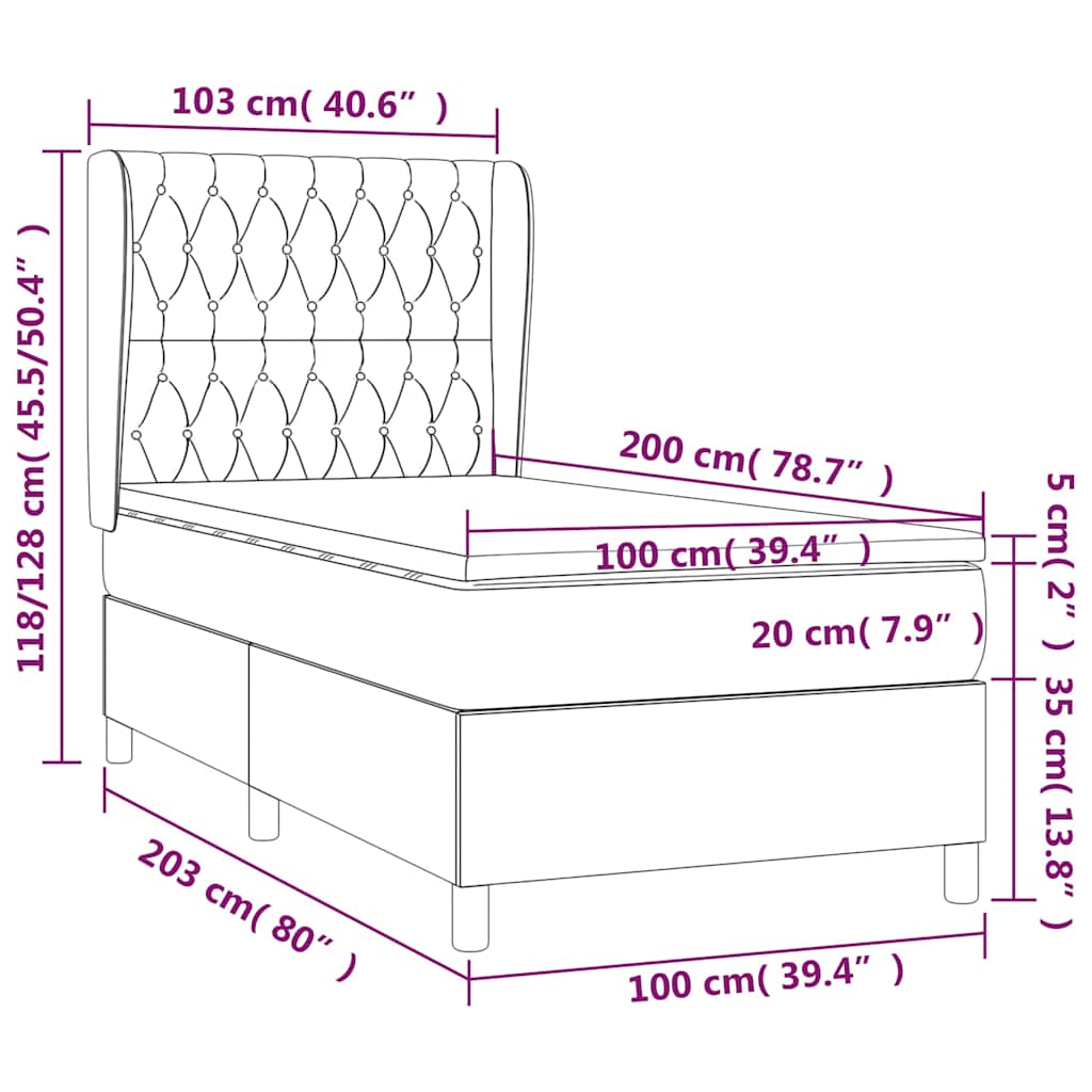 Giroletto a Molle con Materasso Blu Scuro 100x200 cm in Velluto | homemem39