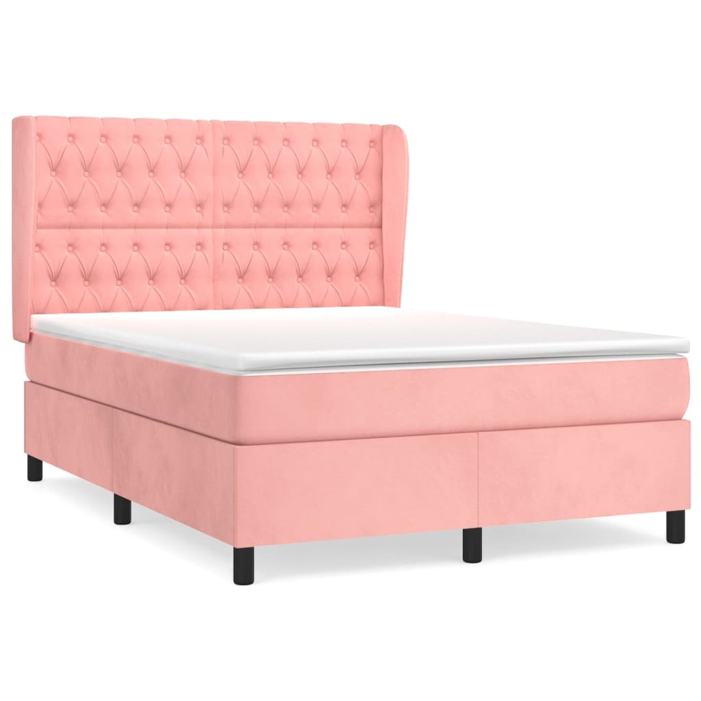 Giroletto a Molle con Materasso Rosa 140x190 cm in Velluto | homemem39