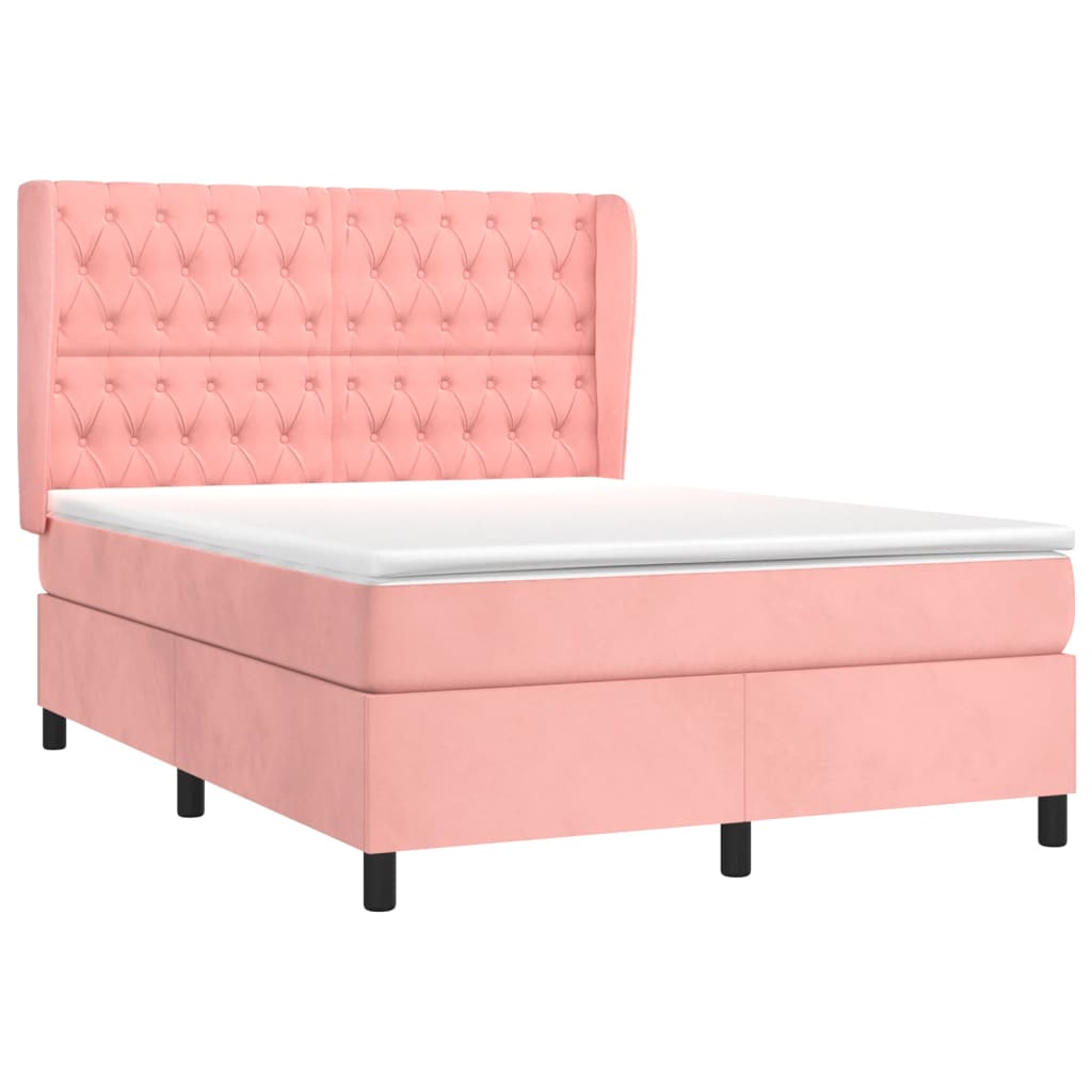 Giroletto a Molle con Materasso Rosa 140x190 cm in Velluto | homemem39