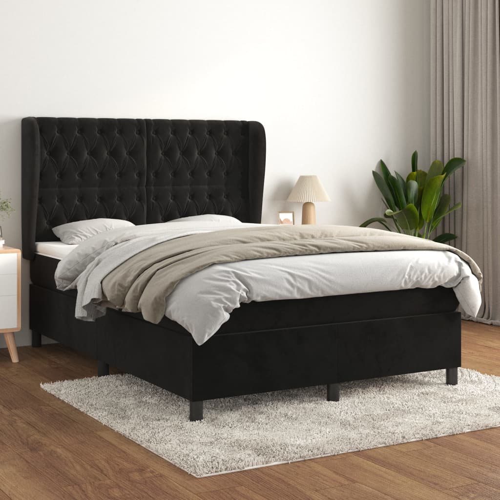 Giroletto a Molle con Materasso Nero 140x200 cm in Velluto | homemem39