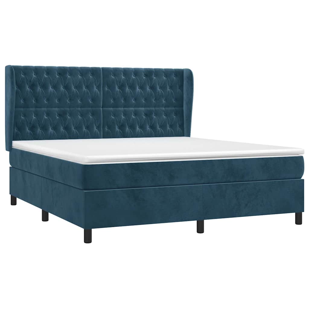 Giroletto a Molle con Materasso Blu Scuro 140x200 cm in Velluto | homemem39