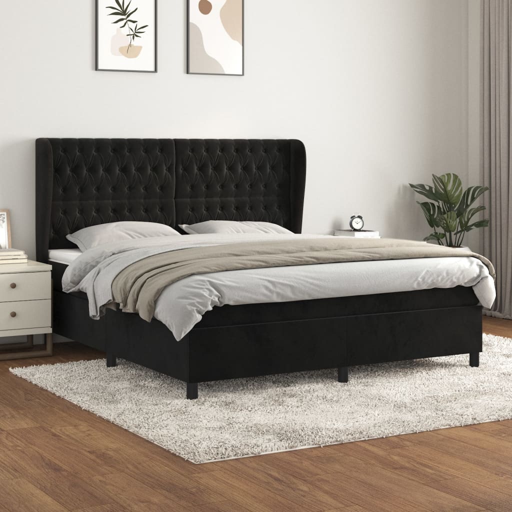 Giroletto a Molle con Materasso Nero 160x200 cm in Velluto | homemem39