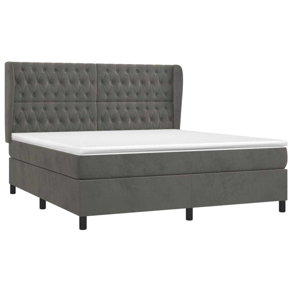 Giroletto a Molle con Materasso Grigio Scuro 180x200 cm Velluto | homemem39