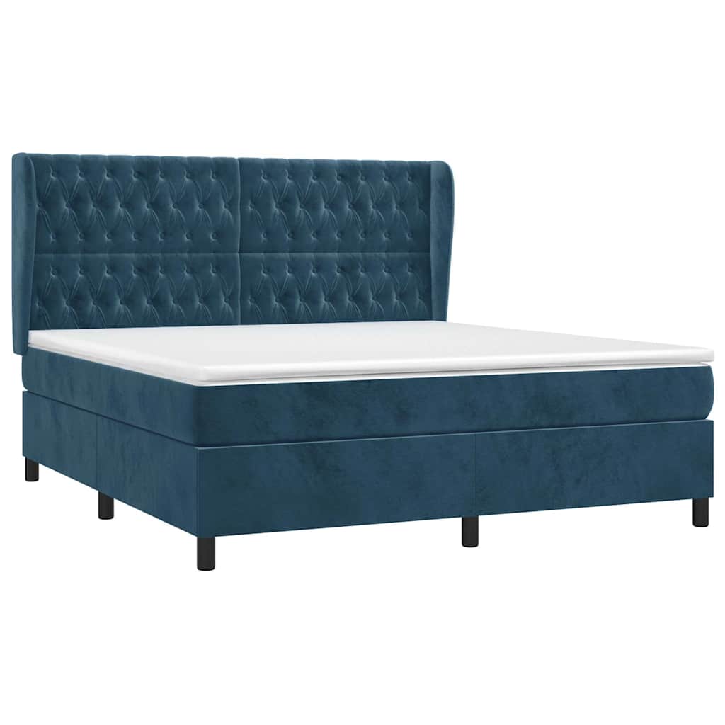Giroletto a Molle con Materasso Blu Scuro 180x200 cm in Velluto
