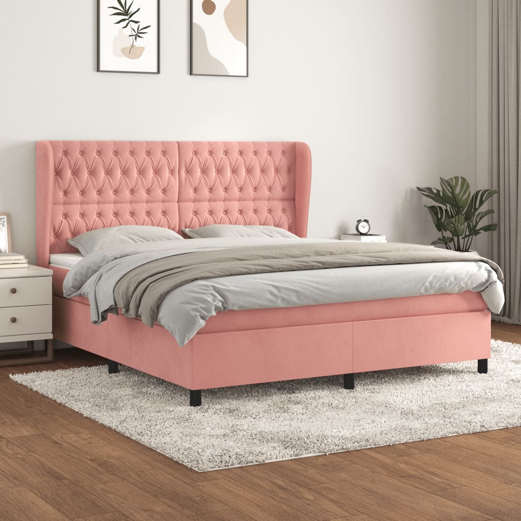Giroletto a Molle con Materasso Rosa 180x200 cm in Velluto | homemem39
