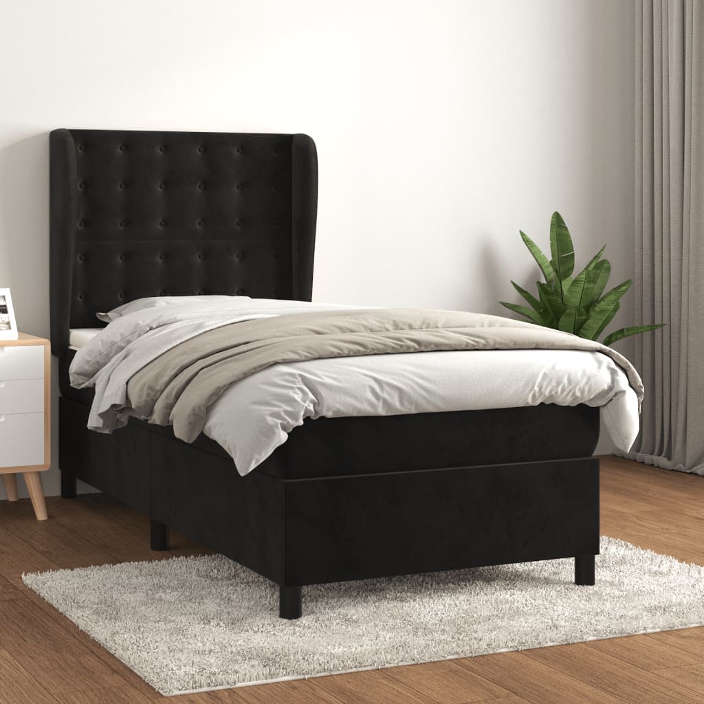 Giroletto a Molle con Materasso Nero 90x190 cm in Velluto | homemem39