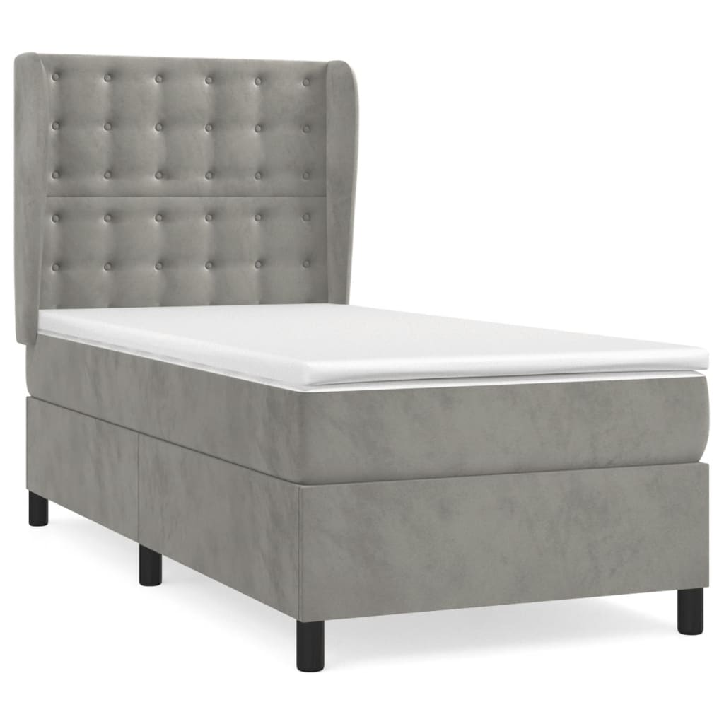Giroletto a Molle con Materasso Grigio Chiaro 90x200 cm Velluto | homemem39