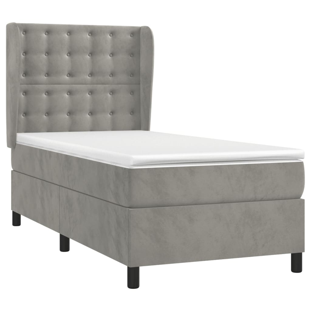 Giroletto a Molle con Materasso Grigio Chiaro 90x200 cm Velluto | homemem39