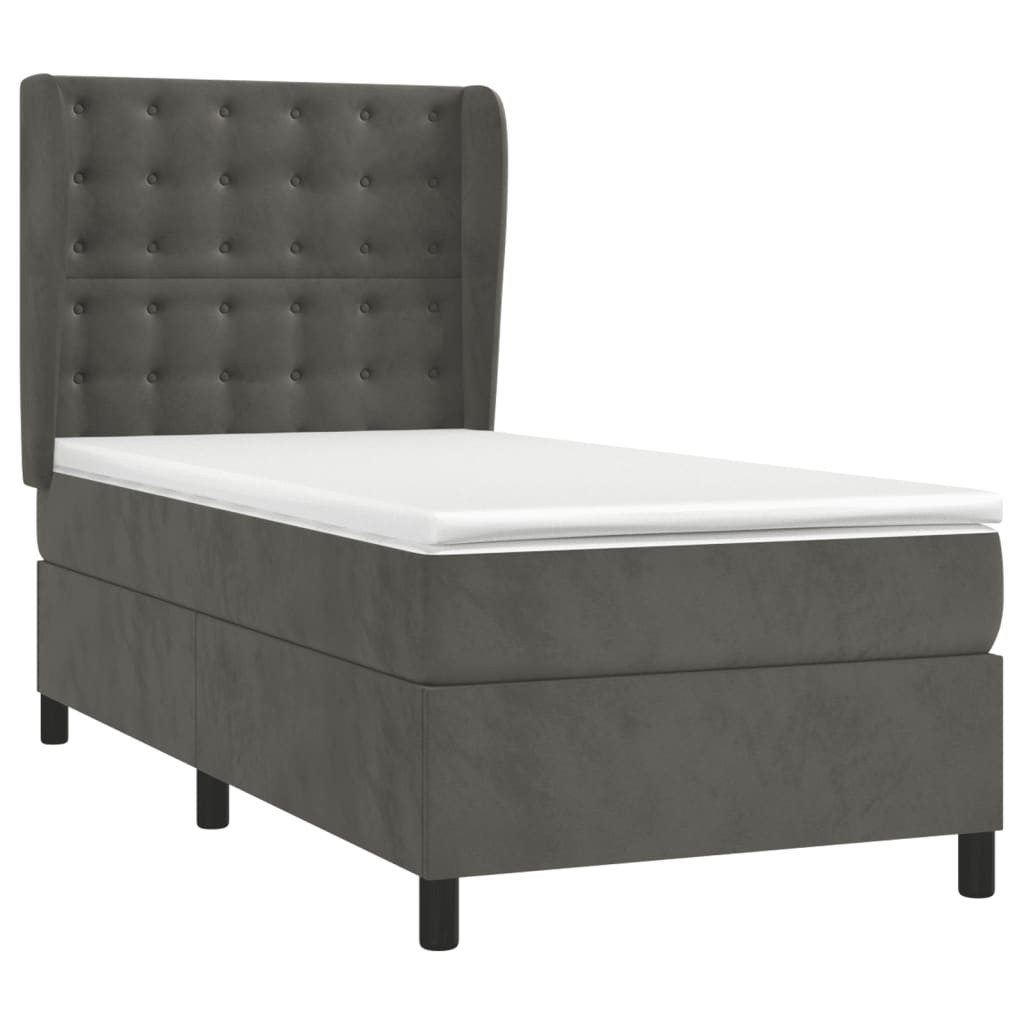 Giroletto a Molle con Materasso Grigio Scuro 90x200 cm Velluto | homemem39