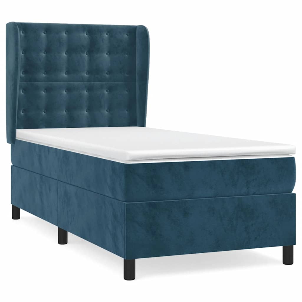 Giroletto a Molle con Materasso Blu Scuro 90x200 cm in Velluto | homemem39