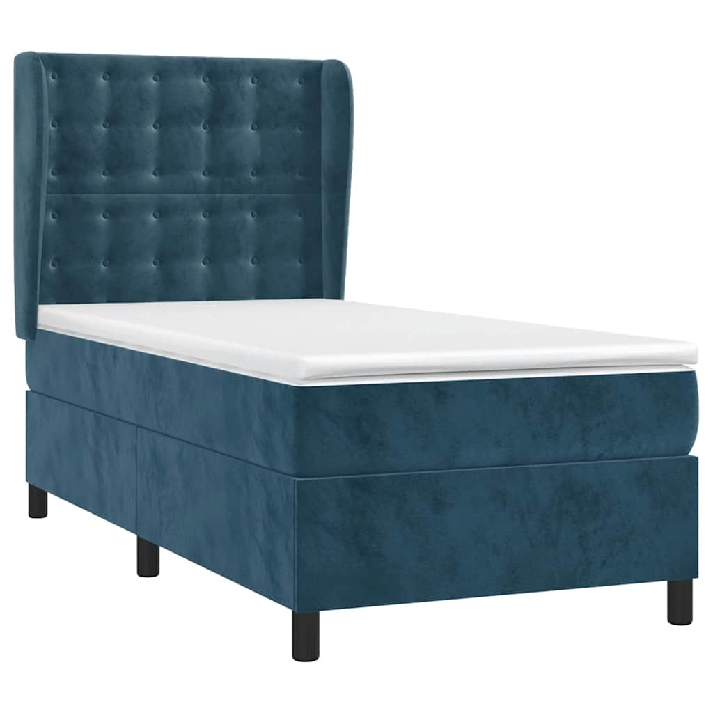 Giroletto a Molle con Materasso Blu Scuro 90x200 cm in Velluto | homemem39