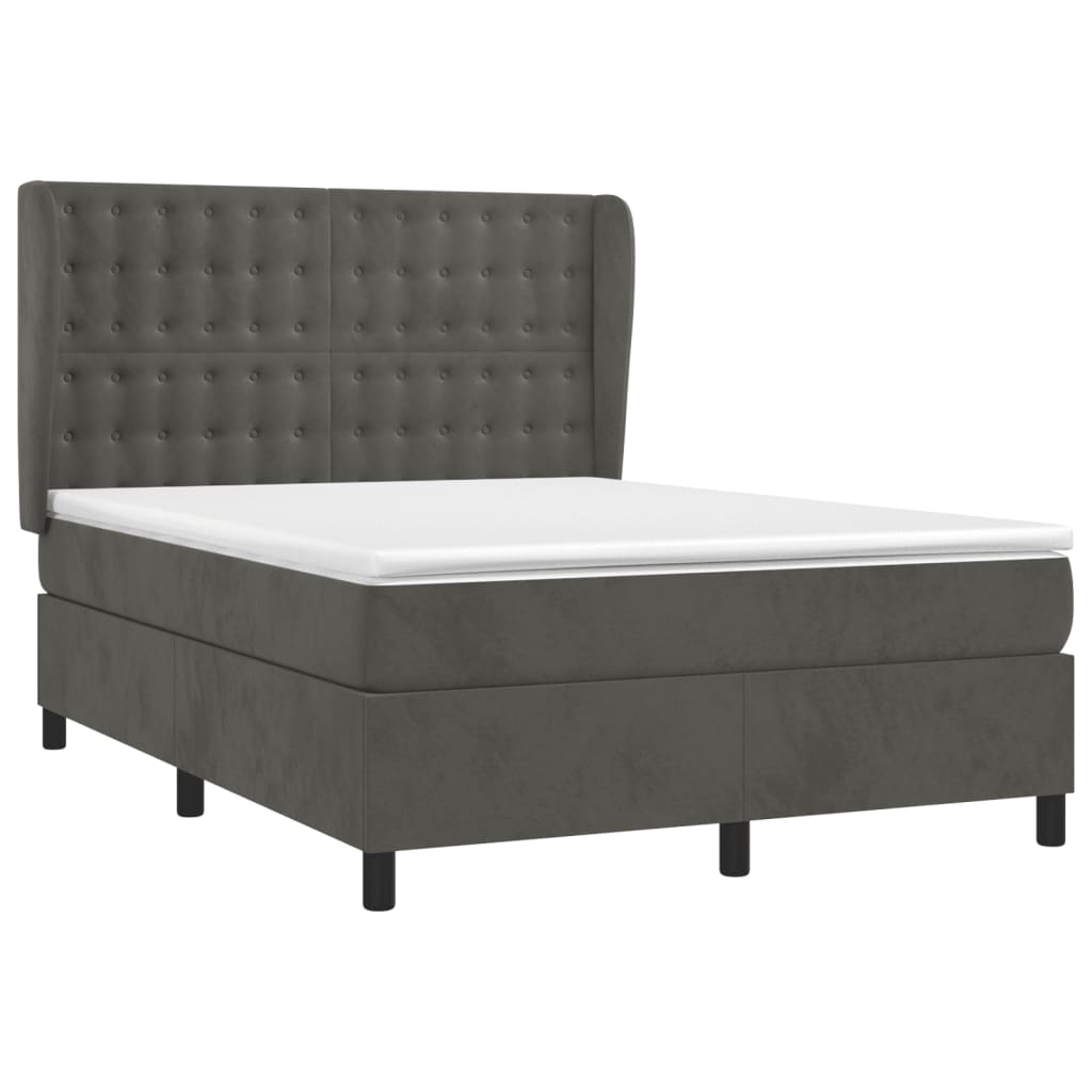 Giroletto a Molle con Materasso Grigio Scuro 140x190 cm Velluto | homemem39
