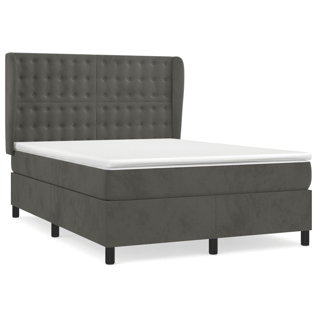Giroletto a Molle con Materasso Grigio Scuro 140x200 cm Velluto | homemem39