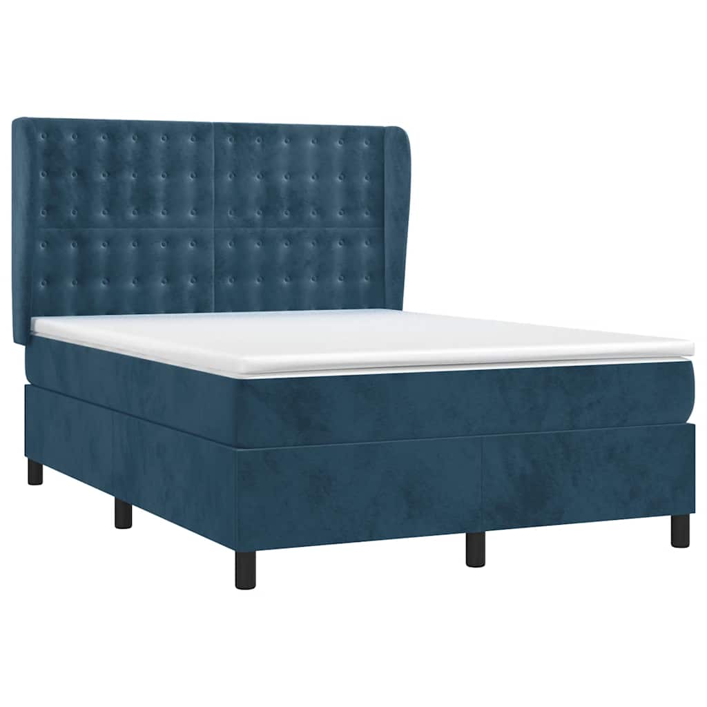 Giroletto a Molle con Materasso Blu Scuro 140x200 cm in Velluto | homemem39