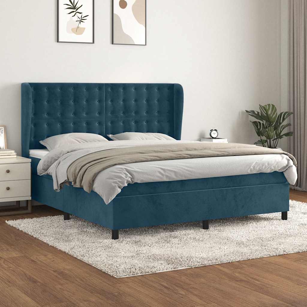 Giroletto a Molle con Materasso Blu Scuro 160x200 cm in Velluto | homemem39