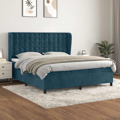 Giroletto a Molle con Materasso Blu Scuro 160x200 cm in Velluto | homemem39
