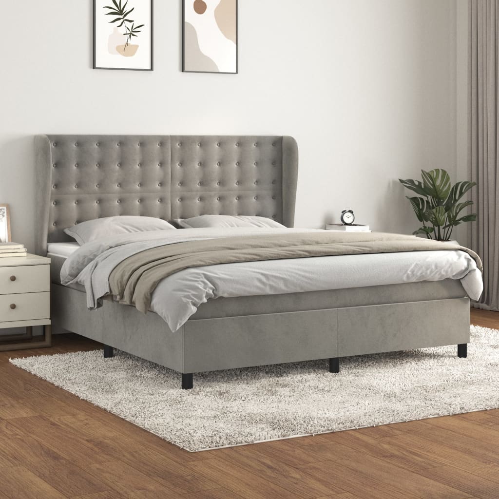 Giroletto a Molle con Materasso Grigio Chiaro 180x200cm Velluto | homemem39