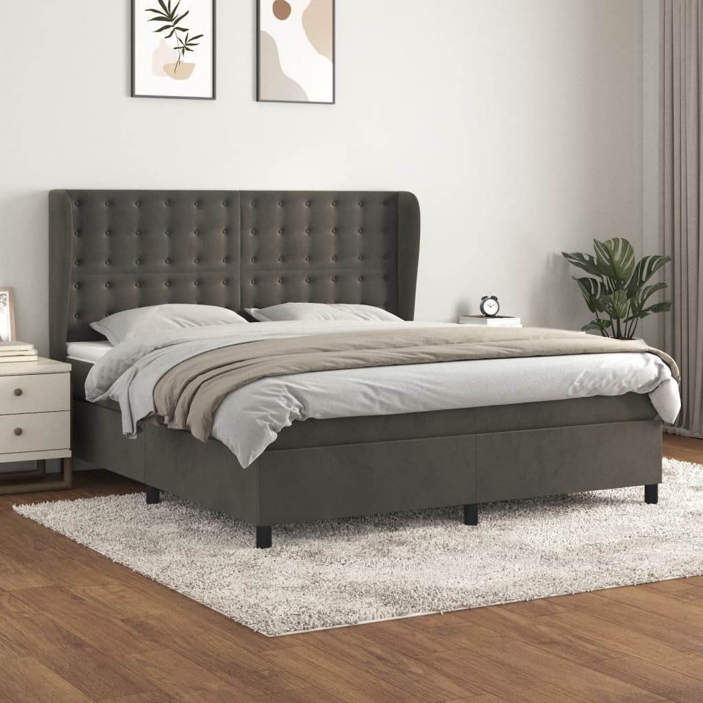Giroletto a Molle con Materasso Grigio Scuro 180x200 cm Velluto | homemem39
